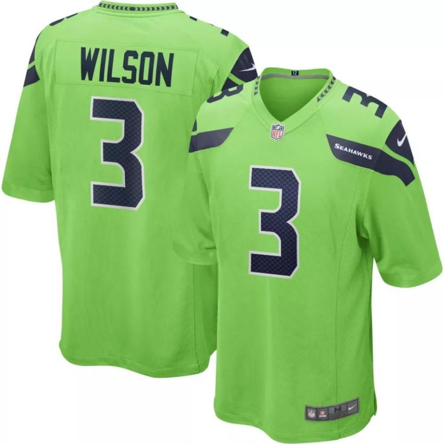 Nike Men's Seattle Seahawks Russell Wilson #3 Turbo Green Game J