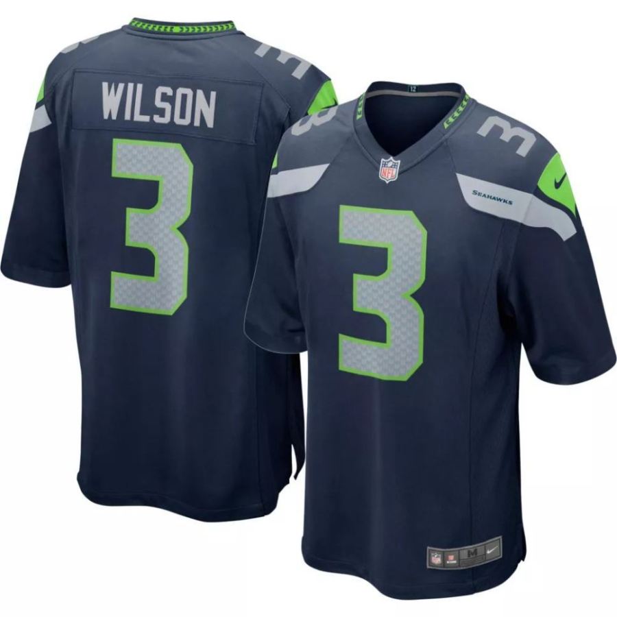 Nike Men's Seattle Seahawks Russell Wilson #3 Navy Game Jersey