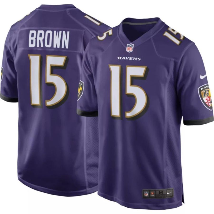 Nike Men's Baltimore Ravens Marquise Brown #15 Purple Game Jerse